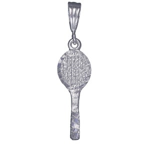 Sterling Silver Tennis Racket Charm Pendant Necklace 1.6 Inches 2.3 Grams with Diamond Cut Finish and 18 Inch Rolo Chain