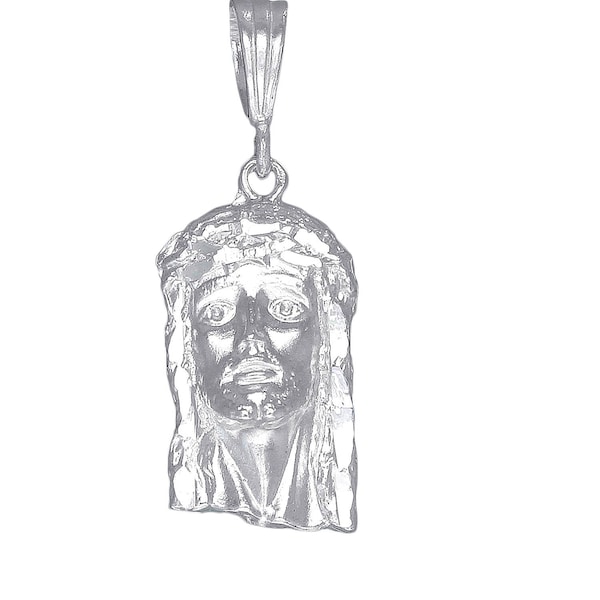 Sterling Silver Jesus Pendant Necklace 1.4 Inches 1.7 Grams with Diamond Cut Finish and 24 Inch Chain