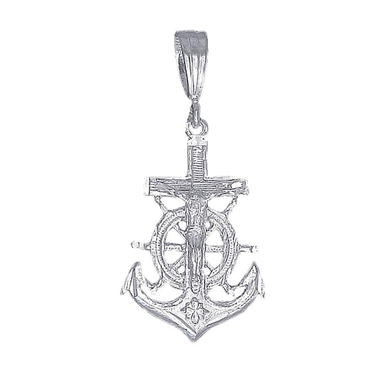 Sterling Silver Anchor Croix avec Jésus Charme Collier Pendentif Avec Diamant Coupe