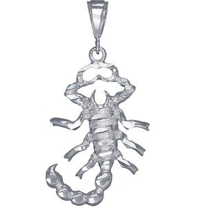 Sterling Silver Scorpion Charm Pendant Necklace 2.2 Inches 7 Grams with Diamond Cut Finish and 24 Inch Figaro Chain