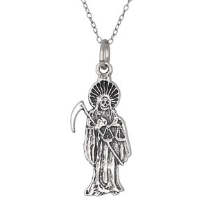 Sterling zilveren.925 Santa Muerte &quot;Onze Vrouwe van de Heilige dood&quot; hanger, geoxideerd | Made in USA