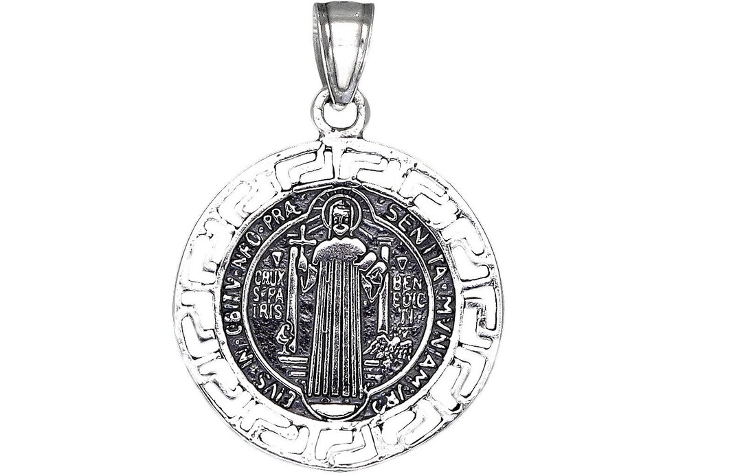 Sterling Silver Saint Benedict Medal Reversible Charm Pendant Necklace ...