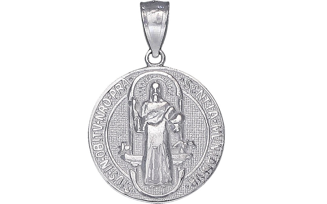 Sterling Silver Saint Benedict Medal Reversible Charm Pendant Necklace ...