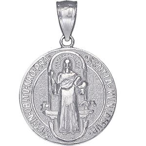 Sterling Silver Saint Benedict Medal Reversible Charm Pendant Necklace 1 Inch 1.6 Grams with High Polish Finish and Chain