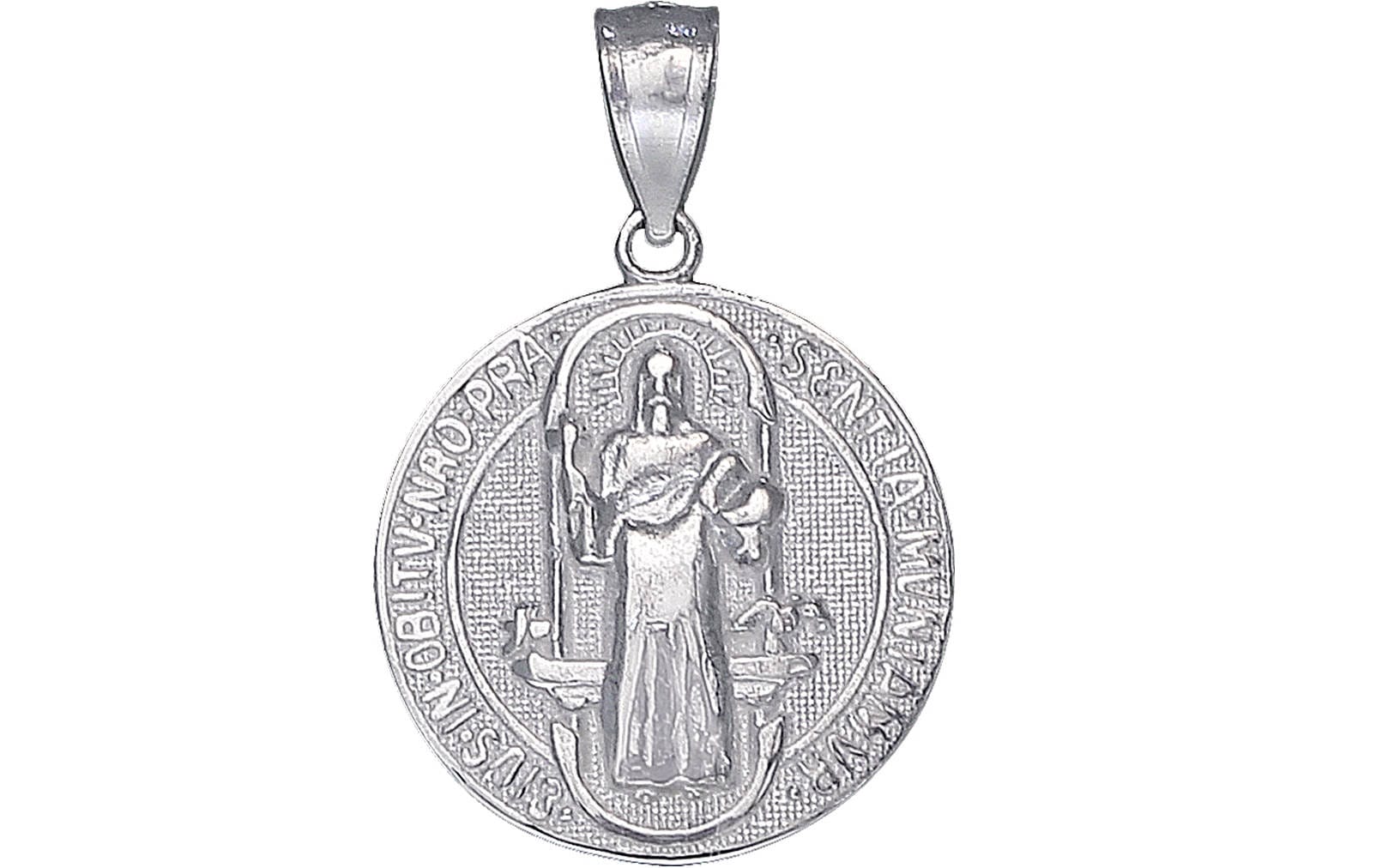 Sterling Silver Saint Benedict Medal Reversible Charm Pendant Necklace ...