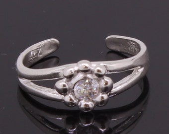 Flower Toe Ring Sterling Silver 925 With CZ Round Stone