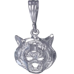 Sterling Silber Tiger Charm Halskette 1,1 Zoll 2,8 Gramm mit Schnitt Diamant-Finish und 24-Zoll-Figaro-Kette