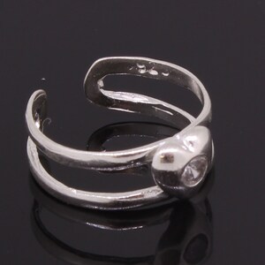 Heart Toe Ring Sterling Silver Adjustable With CZ Stone image 3