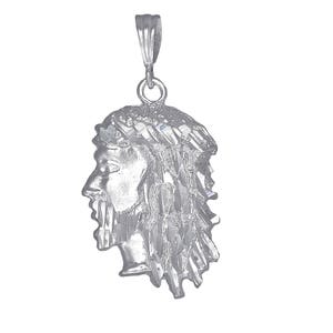 Sterling Silver Jesus Head Pendant Necklace 1.85 Inches 5 Grams with Diamond Cut Finish and 24 Inch Chain