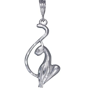 Sterling Silver Panther Charm Pendant Necklace 2 Inches 4.8 Grams with Diamond Cut Finish and 24 Inch Figaro Chain