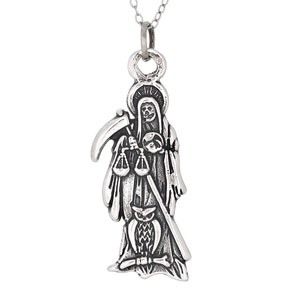 Sterling Silver .925 Santa Muerte &quot;Our Lady of the Holy Death&quot; Charm Pendant, Oxidized | Made in USA