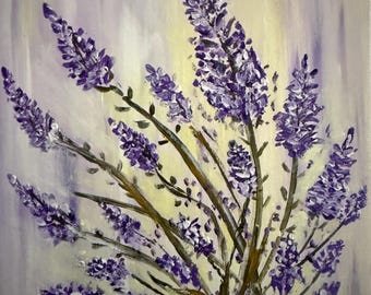 Small Lavender Original Hand Painted on Canvas Floral Wall Art Purple Floral Home Decor Mini Lavender Art Handcrafted 8"x10"