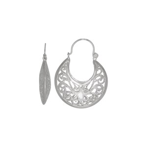 Sterling Silver .925 Filigree Design Basket Earring (L) | Made in USA