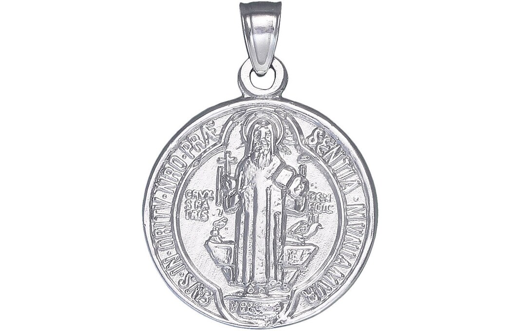 Sterling Silver Saint Benedict Medal Reversible Charm Pendant Necklace ...