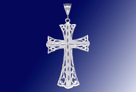 Large Sterling Silver Cross Without Jesus Pendant Necklace Diamond