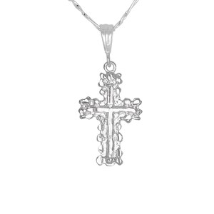 Christian Cross Diamond Cut Charm Pendant Necklace Sterling Silver .925 | Made in USA