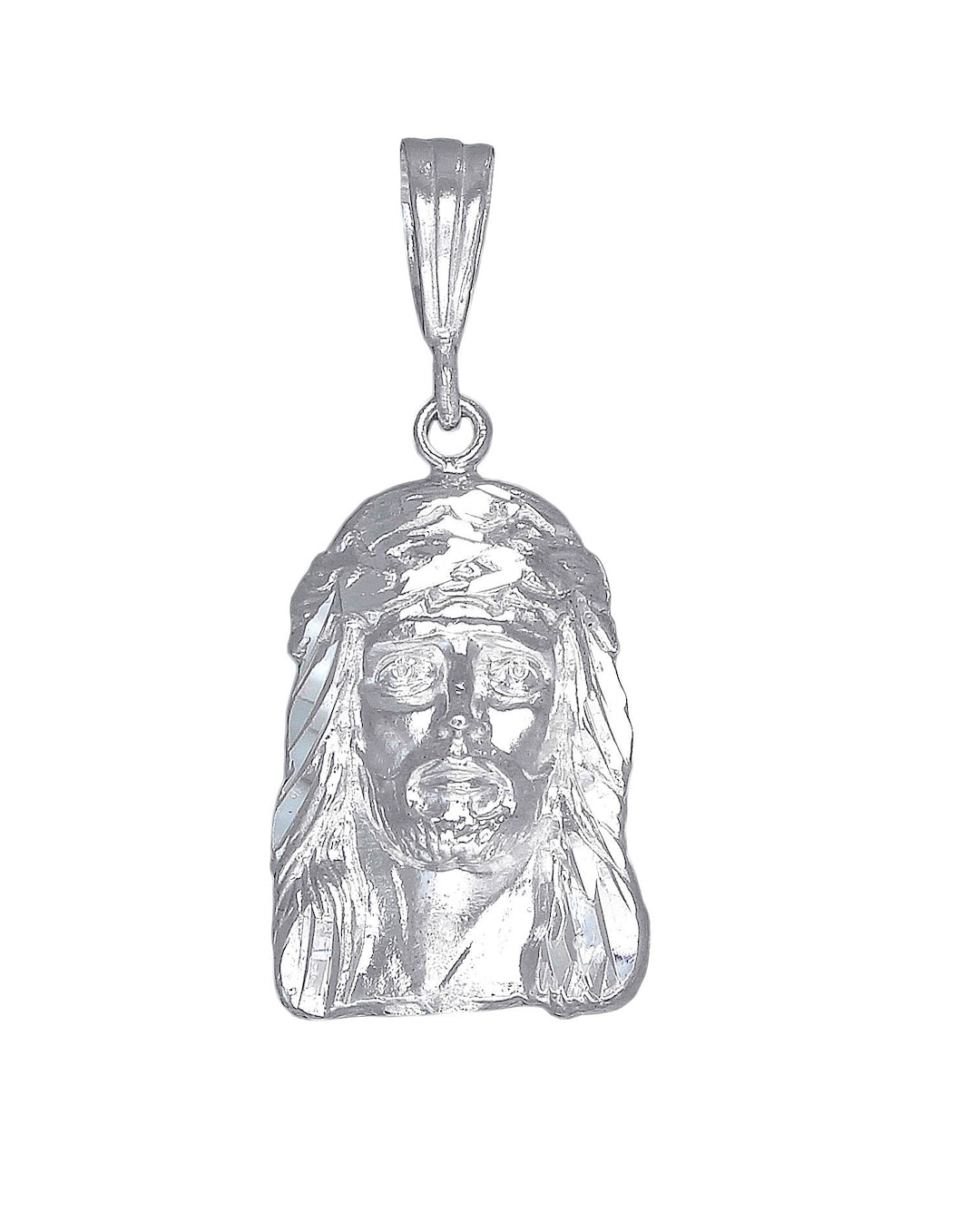 Sterling Silver Jesus Pendant Necklace 1.4 Inches 2.6 Grams With Diamond Cut Finish and 24 Inch
