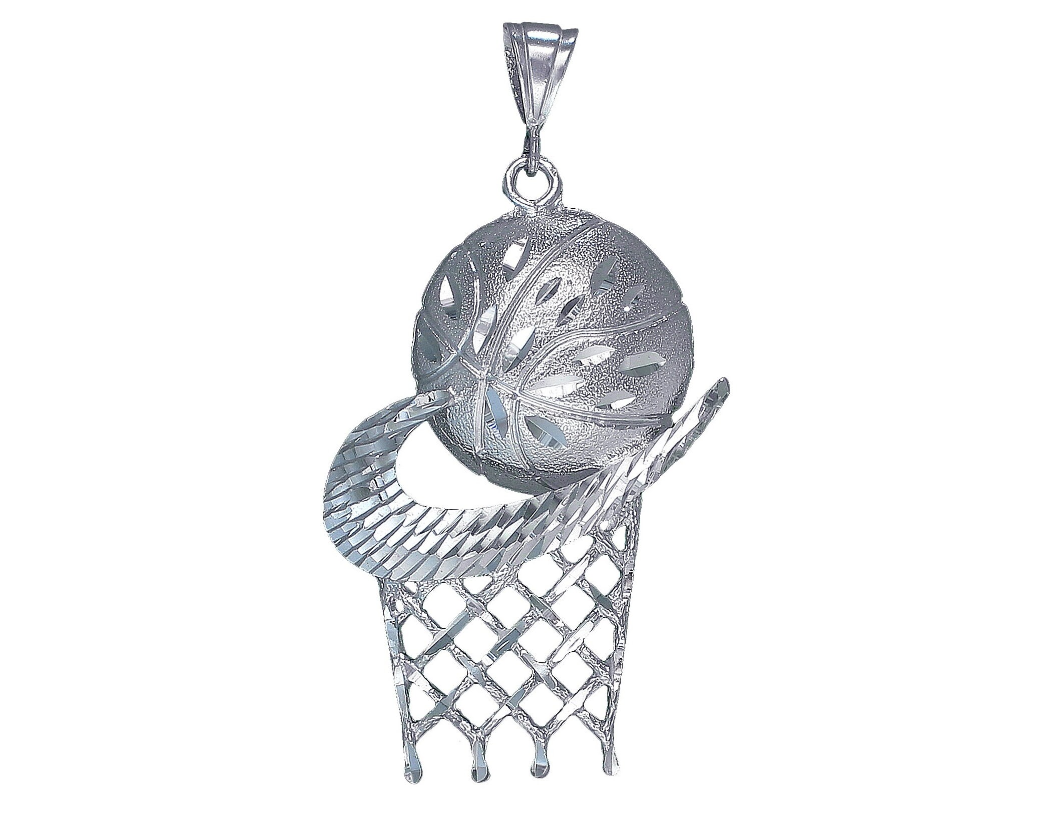 Huge Heavy Sterling Silver Basketball Hoop Charm Pendant