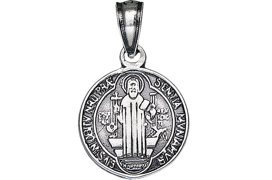 Sterling Silver Saint Benedict Medal Reversible Charm Pendant Necklace ...