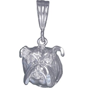 Sterling Silber Bulldogge Charmehalskette 1 Zoll 3,2 Gramm mit Schnitt Diamant-Finish und 24-Zoll-Figaro-Kette