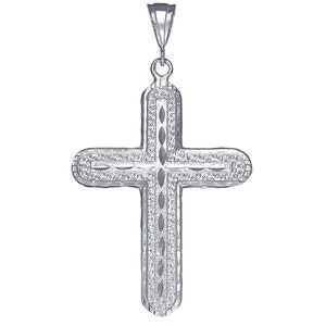 Grande cruz de prata esterlina sem pingente de Jesus colar 3,3 polegadas 14 gramas com acabamento de corte de diamante e corrente Figaro de 24 polegadas