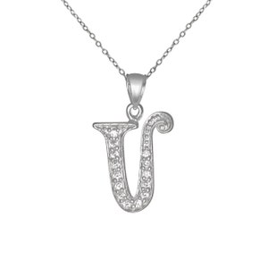 Sterling Silver .925 &quot;V&quot; Initial Pendant with Cubic Zirconia Stones | Made in USA