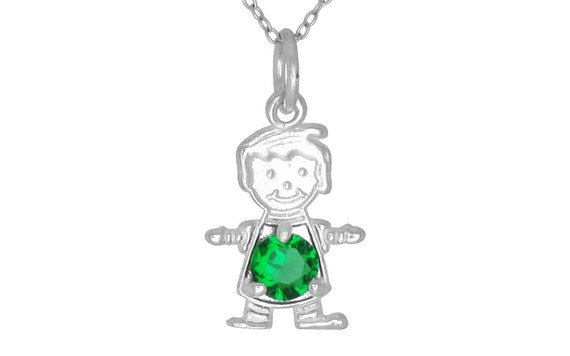 Sterling Silver Happy Baby Boy With Birthstone May Emerald