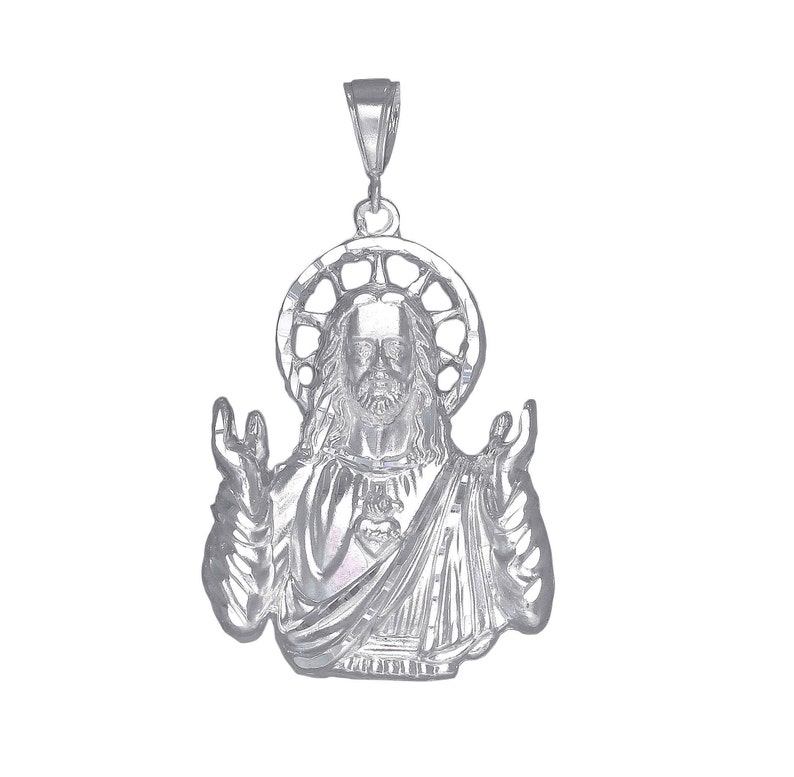 Large Sterling Silver Jesus Pendant Necklace 2.5 Inches 16 Etsy