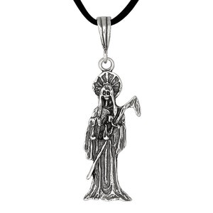 Sterling Silver .925 Santa Muerte &quot;Our Lady of the Holy Death&quot; Charm Pendant, Oxidized | Made in USA