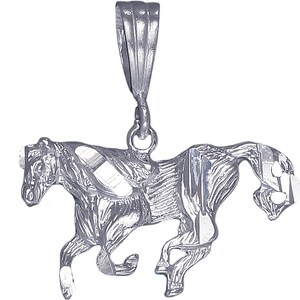 Sterling Silver Horse Charm Pendant Necklace 1.1 Inches 2.1 Grams with Diamond Cut Finish and 18 Inch Rolo Chain