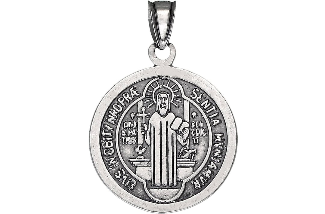 Sterling Silver Saint Benedict Medal Reversible Charm Pendant Necklace ...