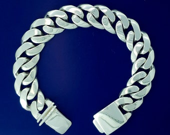 15.5 mm Heavy Sterling Silver Miami Cuban Link Bracelet Handmade in USA 8 Inches 80 Grams Solid 925 Silver Custom Handmade Box Lock