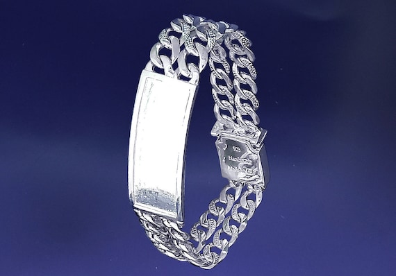 Heavy Solid Sterling Silver DOUBLE 2 Row Nugget Design Curb Link