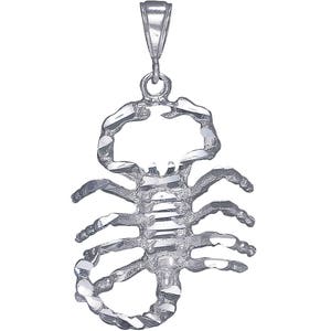 Sterling Silver Scorpion Charm Pendant Necklace 2.3 Inches 8 Grams with Diamond Cut Finish and 24 Inch Figaro Chain