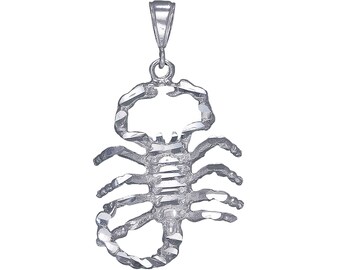 Sterling Silver Scorpion Charm Pendant Necklace 2.3 Inches 8 Grams with Diamond Cut Finish and 24 Inch Figaro Chain