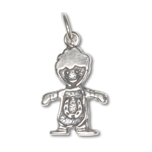 Sterling Silver .925 Oxidized Happy Baby Boy with a horseshoe in the middle, Charm Pendant Necklace | Made in USA
