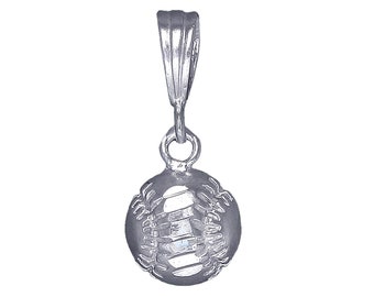 Sterling Silver Baseball Ball Charm Pendant Necklace 1 Inch 2.2 Grams with Diamond Cut Finish and 24 Inch Figaro Chain