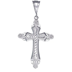 Sterling Silver Cross without Jesus Pendant Necklace 2.6 Inches 8 Grams with Diamond Cut Finish and 24 Inch Figaro Chain