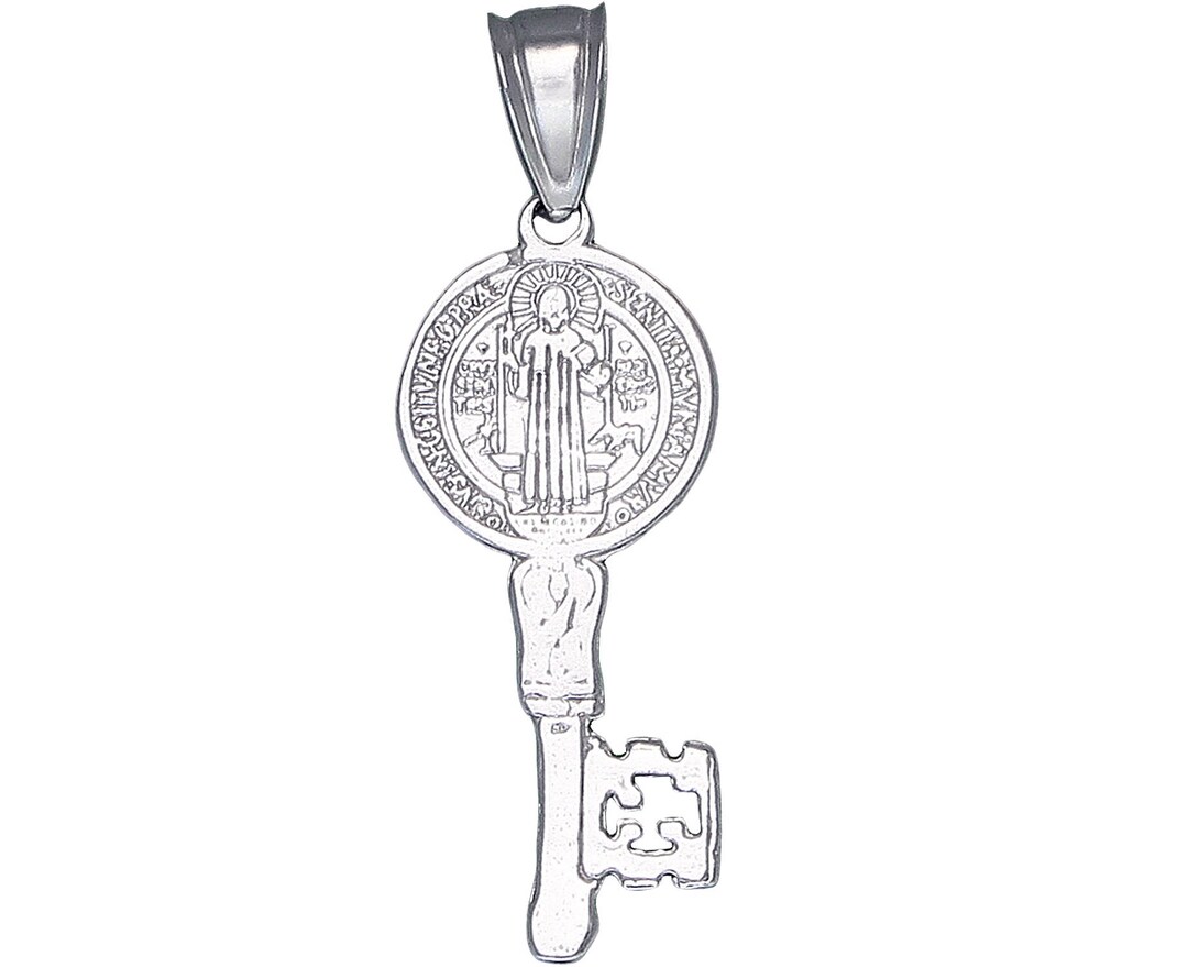 Sterling Silver Saint Benedict Key Medal Reversible Charm Pendant ...