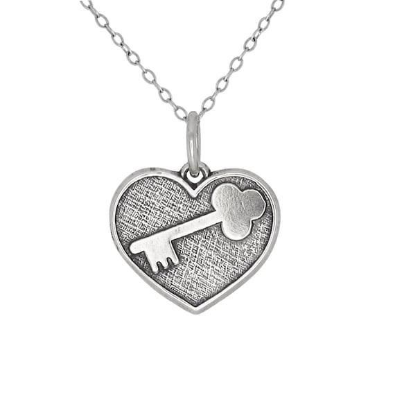 Sterling Silver .925 Heart With Key, Love Charm Pendant Necklace 