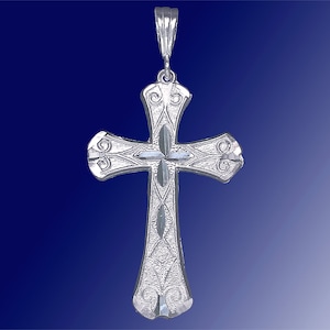 Sterling Silver Cross without Jesus Pendant Necklace 2 Inches 3.8 Grams with Diamond Cut Finish and 24 Inch Figaro Chain