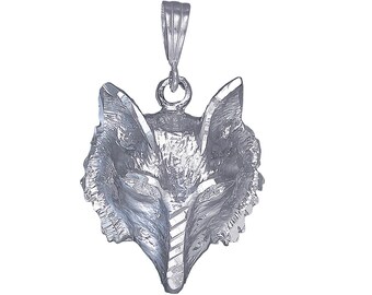 Sterling Silver Fox Charm Pendant Necklace 1.7 Inches 9 Grams with Diamond Cut Finish and 24 Inch Figaro Chain