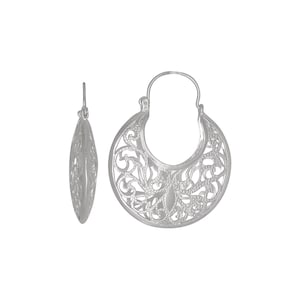 Sterling Silver .925 Filigree Design Basket Earring (XL) | Made in USA
