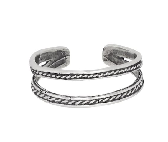 Sterling Silver Double Rope Lines Design Toe Ring Adjustable SizeMade In USA
