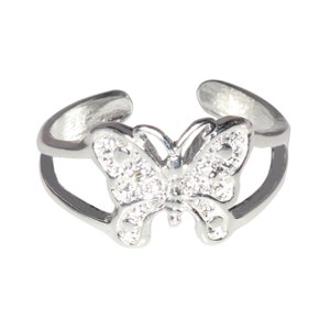New 925 Sterling Silver Butterfly Toe Ring adjustable size | Made In USA