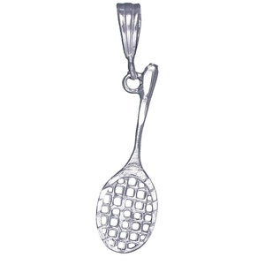 Sterling Silver Tennis Racket Charm Pendant Necklace 1.6 Inches 1.5 Grams with Diamond Cut Finish and 24 Inch Figaro Chain