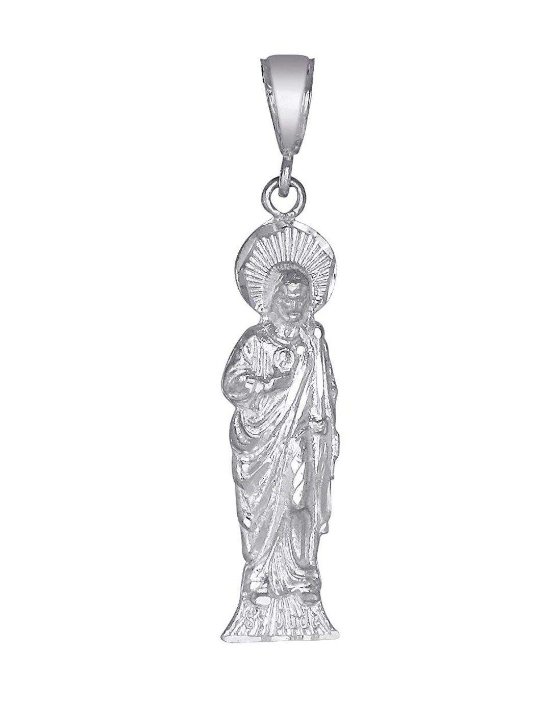 Sterling Silver Saint Jude Pendant 925 2" Apostle Necklace Diamond Cut ...