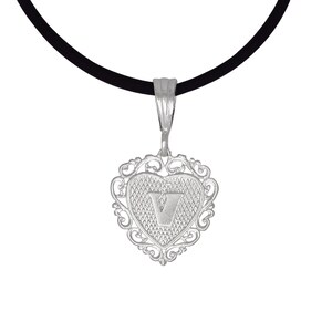Sterling Silver .925 &quot;V&quot; Initial Heart Shaped Pendant | Made in USA