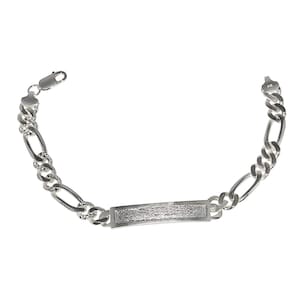 Sterling Silver Figaro Link ID Bracciale argento massiccio finitura lucidata