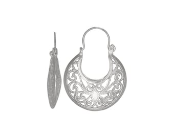 Sterling Silver .925 Filigree Design Basket Earring (M) | Made in USA